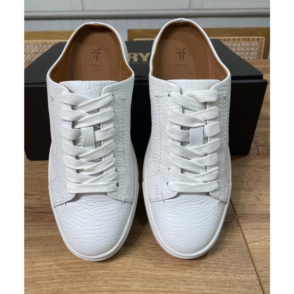Frye Ivy Low Lace Mule Sneaker White Luxe Leather Size 5.5 NIB Arch Support - Picture 1 of 12
